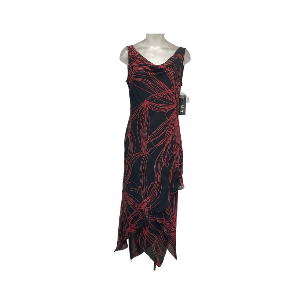 Y2K Eva Blue Chiffon Sleeveless Asymmetrical Midi  Dress Size 6 NWT